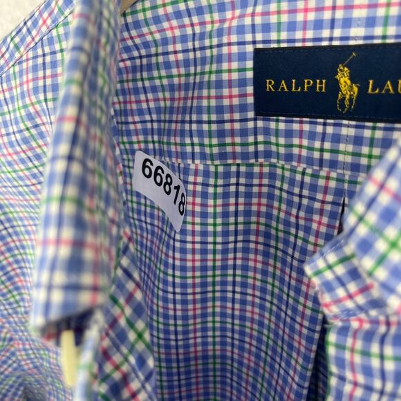 RALPH LAUREN Shirt Mens L Plaid Button Up Long Sleeve Woven Cotton Blue - Picture 13 of 13